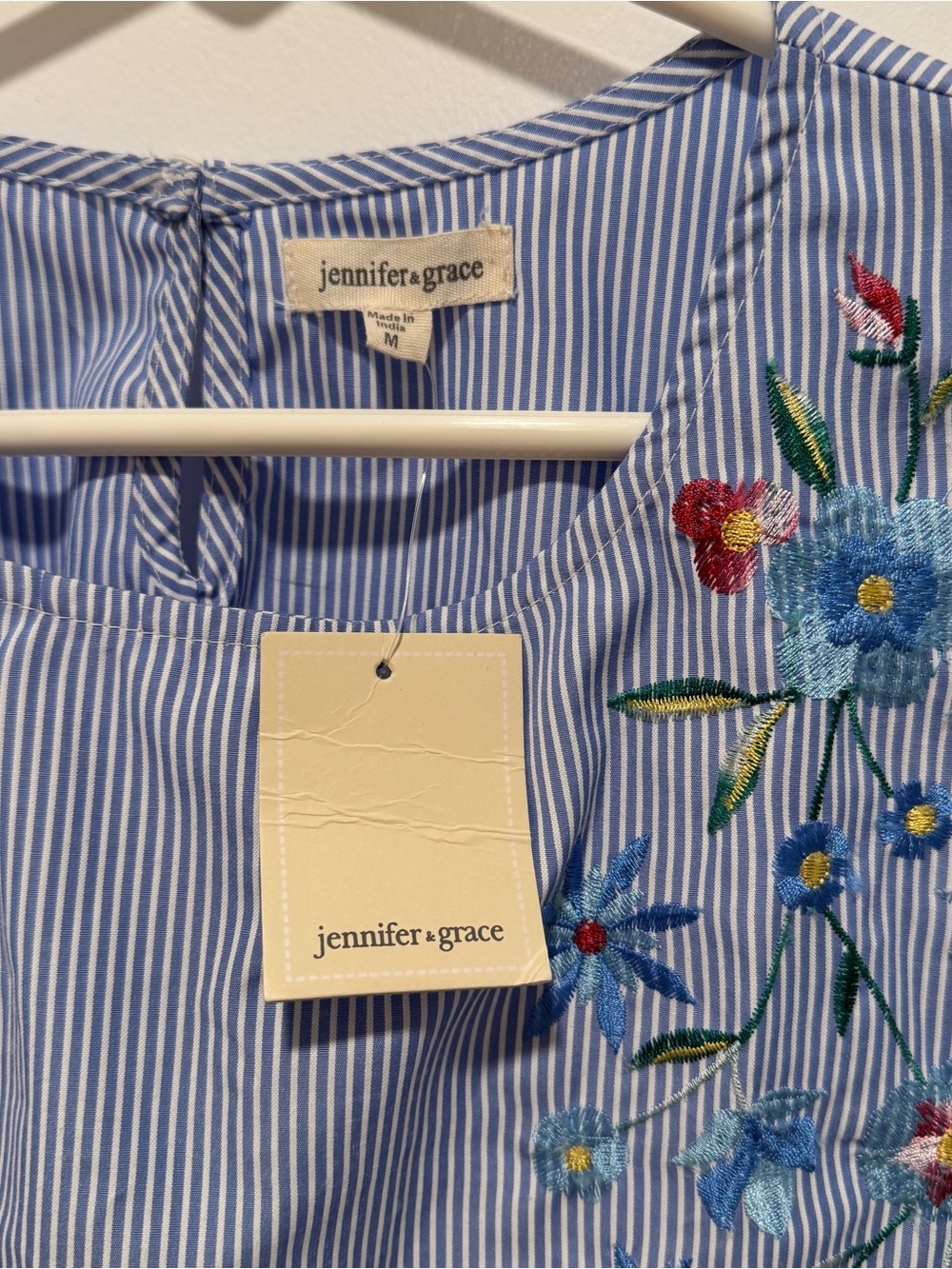 Blue Striped Embroidered Floral Blouse by Jennifer Grace - Picture 4 of 4